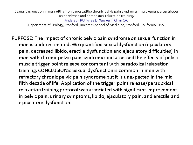 Sexual dysfunction in men with chronic prostatitis/chronic pelvic pain syndrome: improvement after trigger point